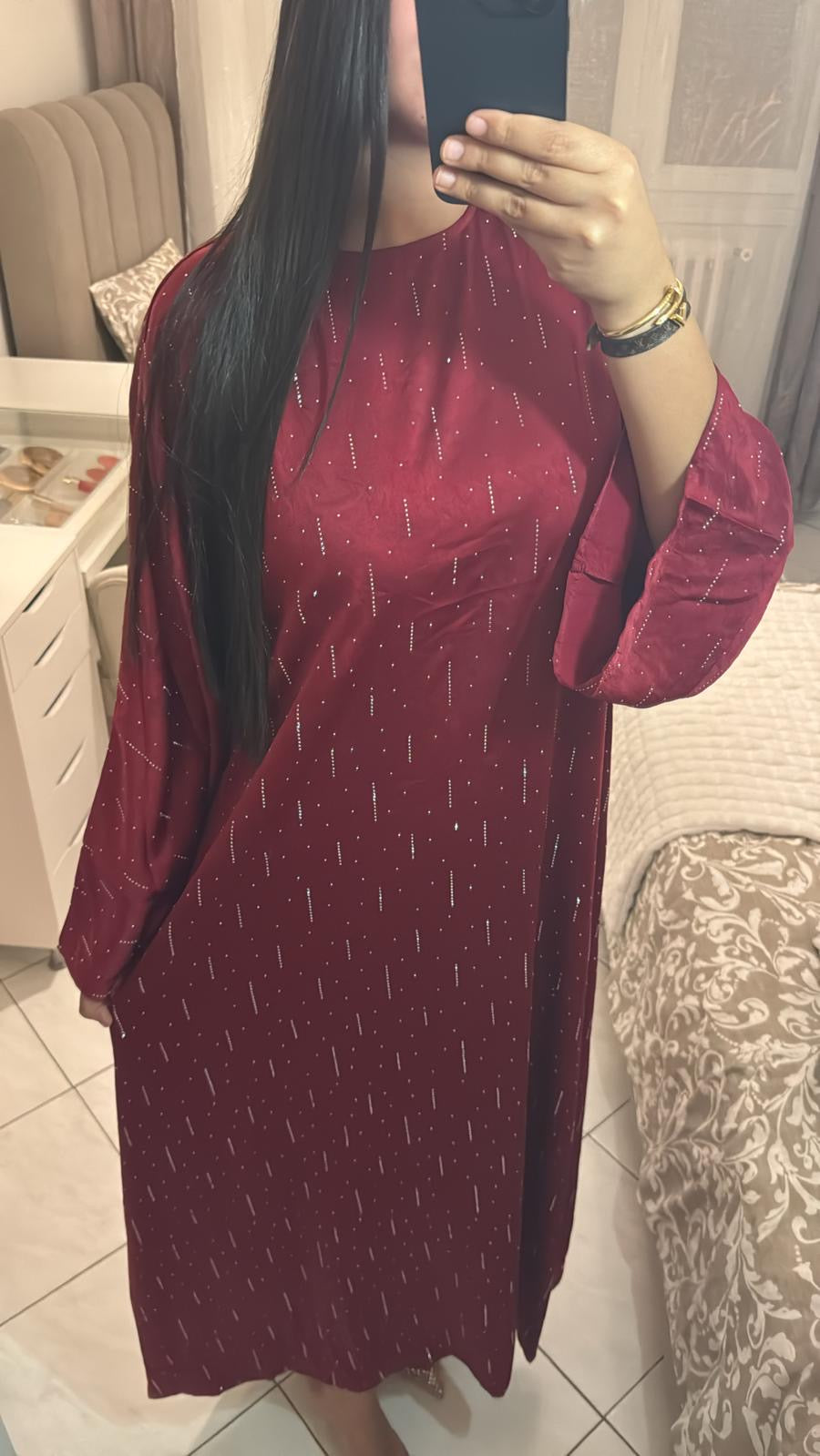 Abaya mina à strass rouge