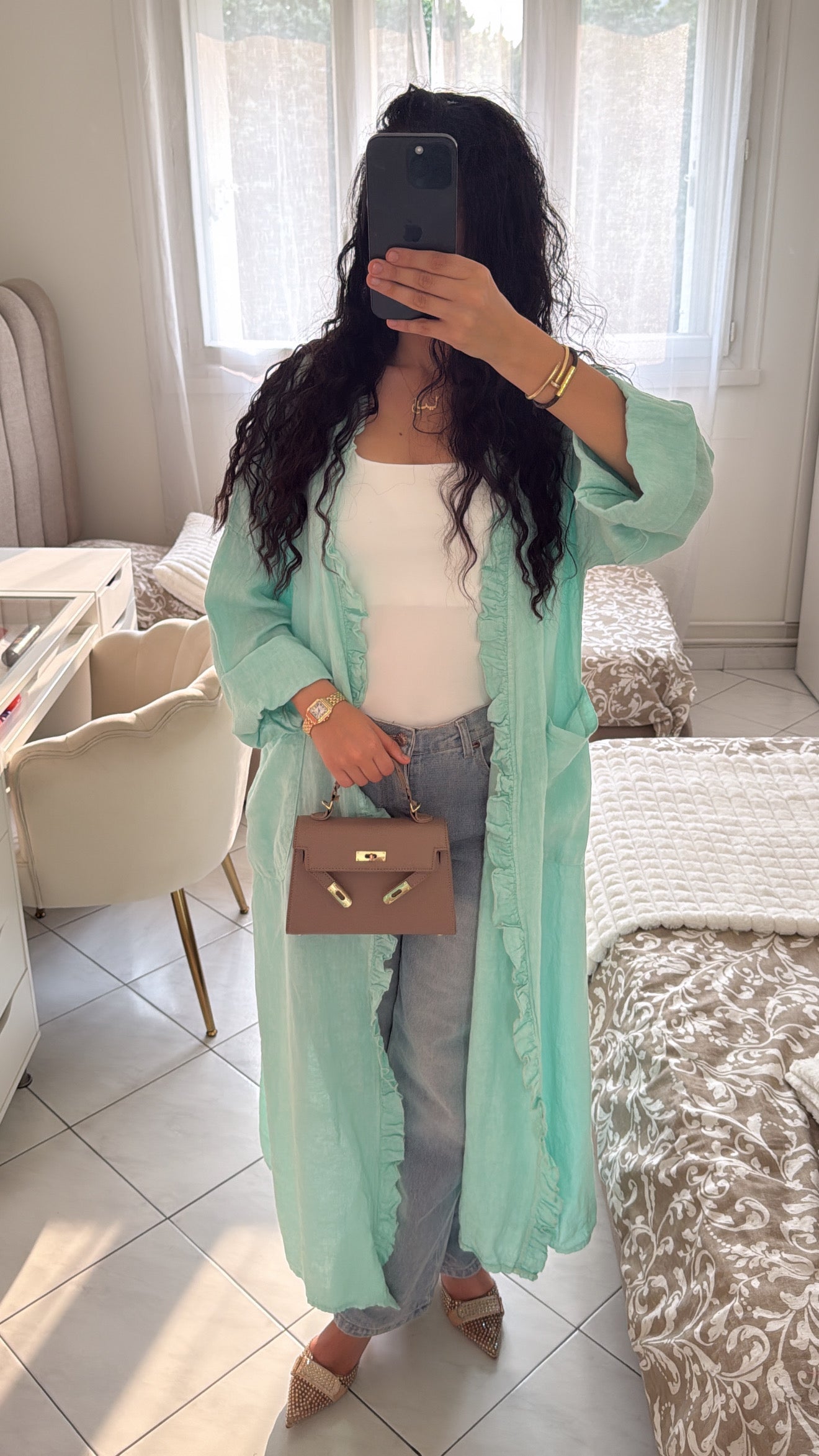 Gilet en lin bleu turquoise