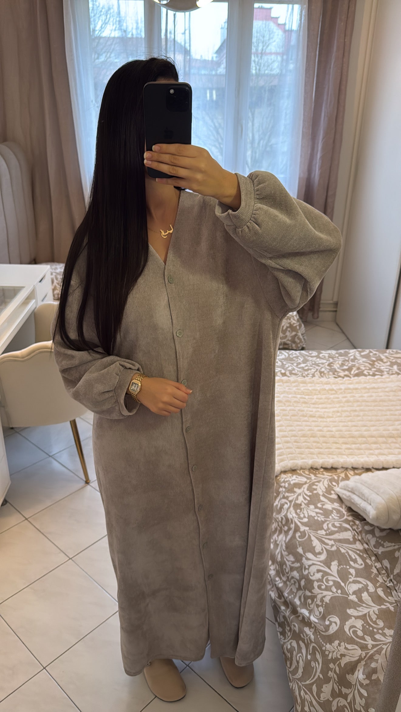 Robe longue taupe clair