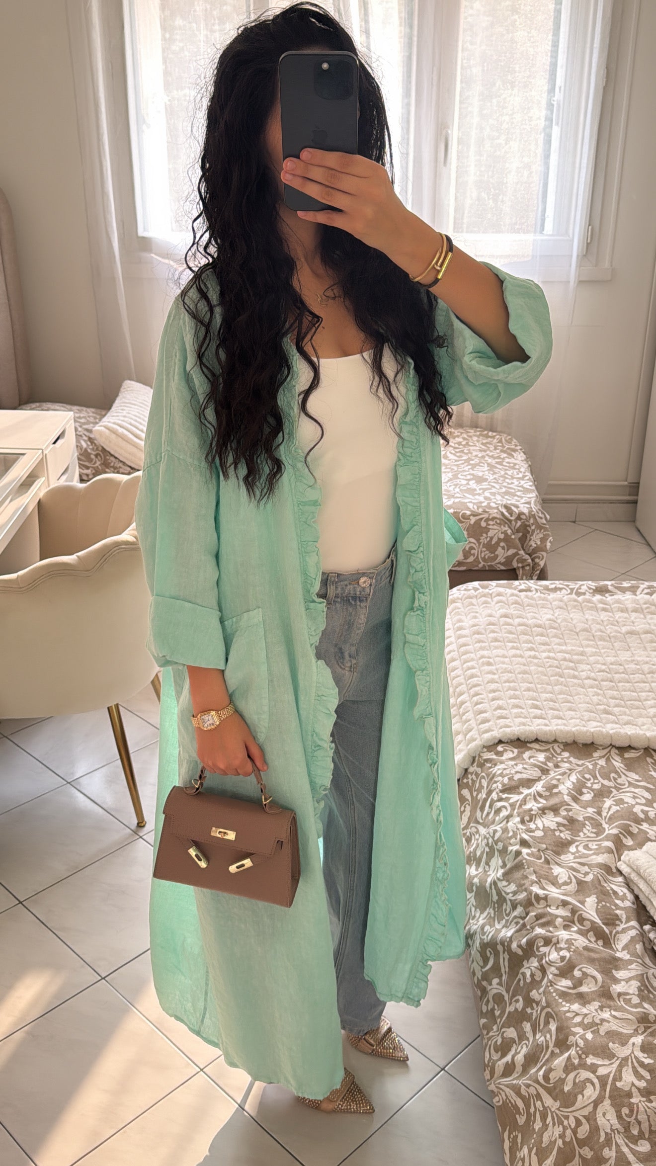 Gilet en lin bleu turquoise