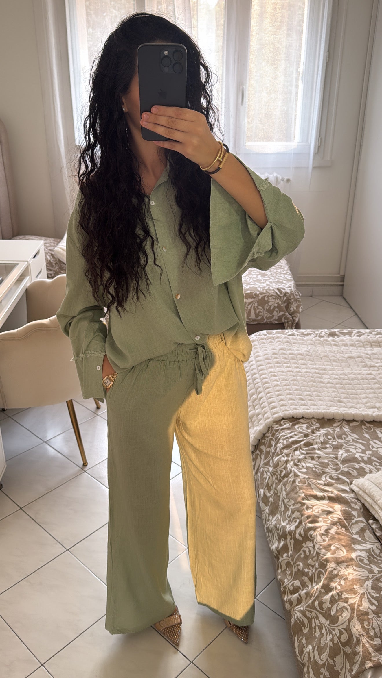 Ensemble en lin vert