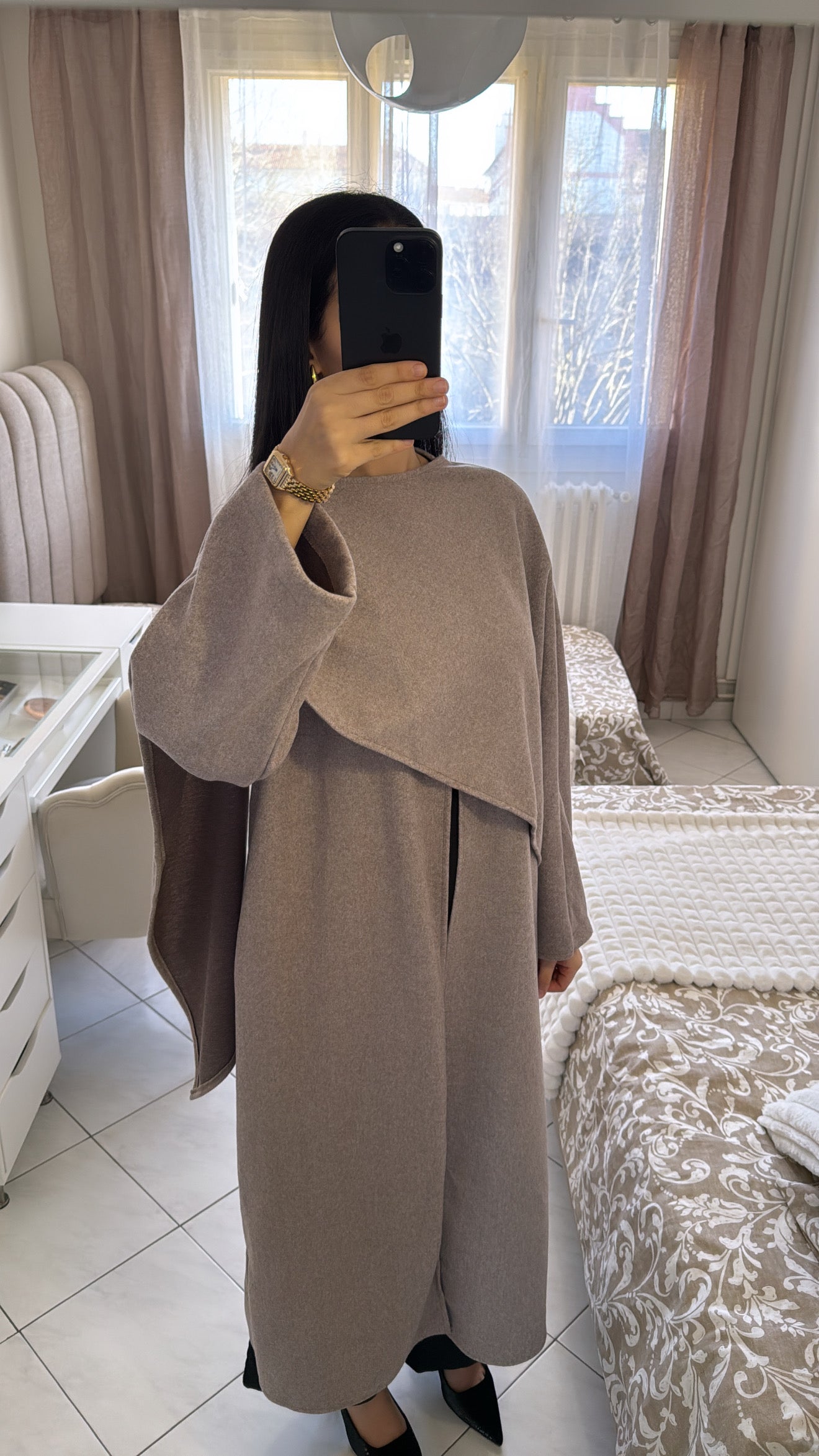 Cape longue taupe