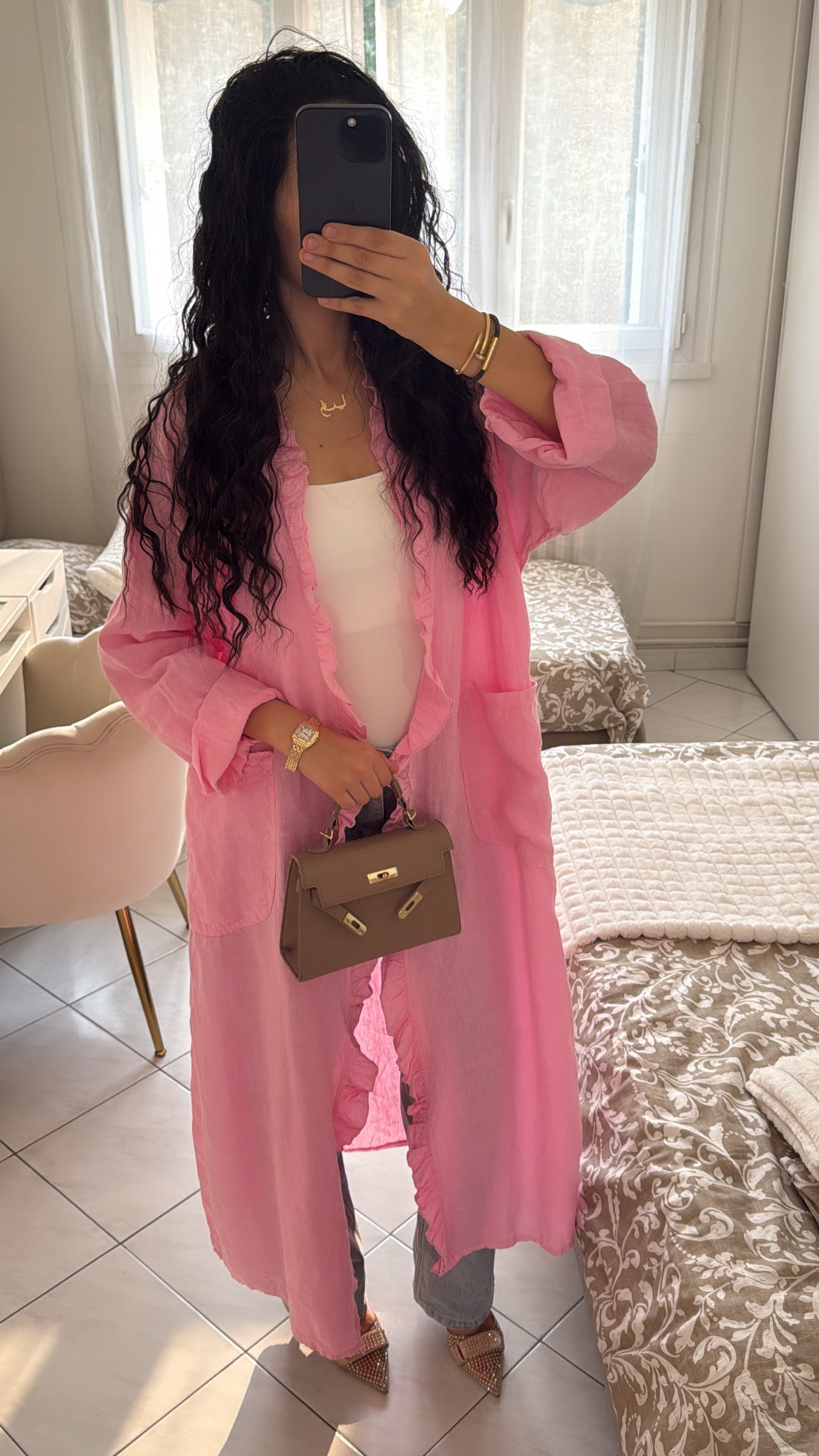 Gilet en lin rose