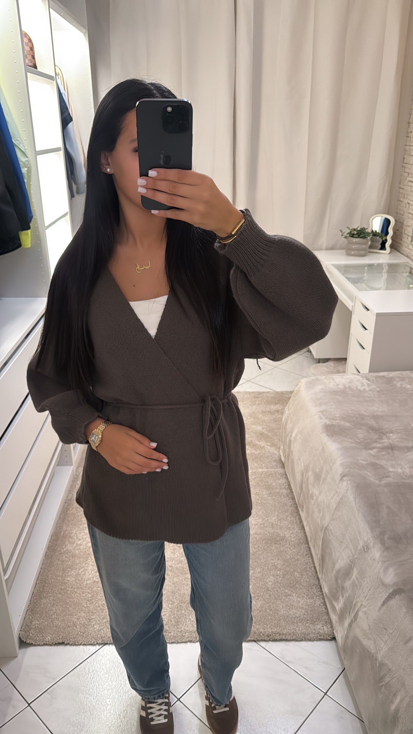 Gilet à nouer taupe