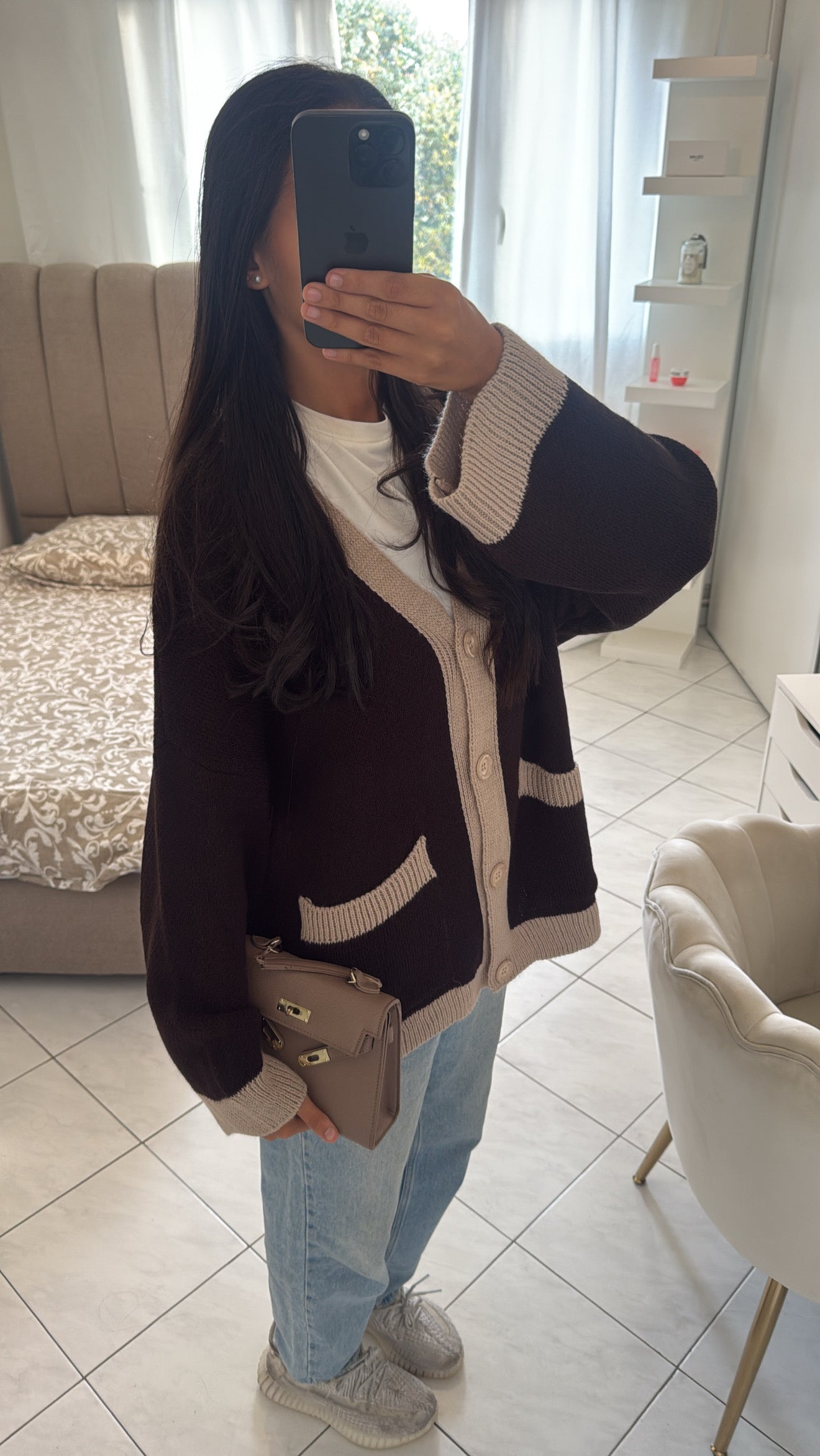 Cardigan bicolore marron-beige