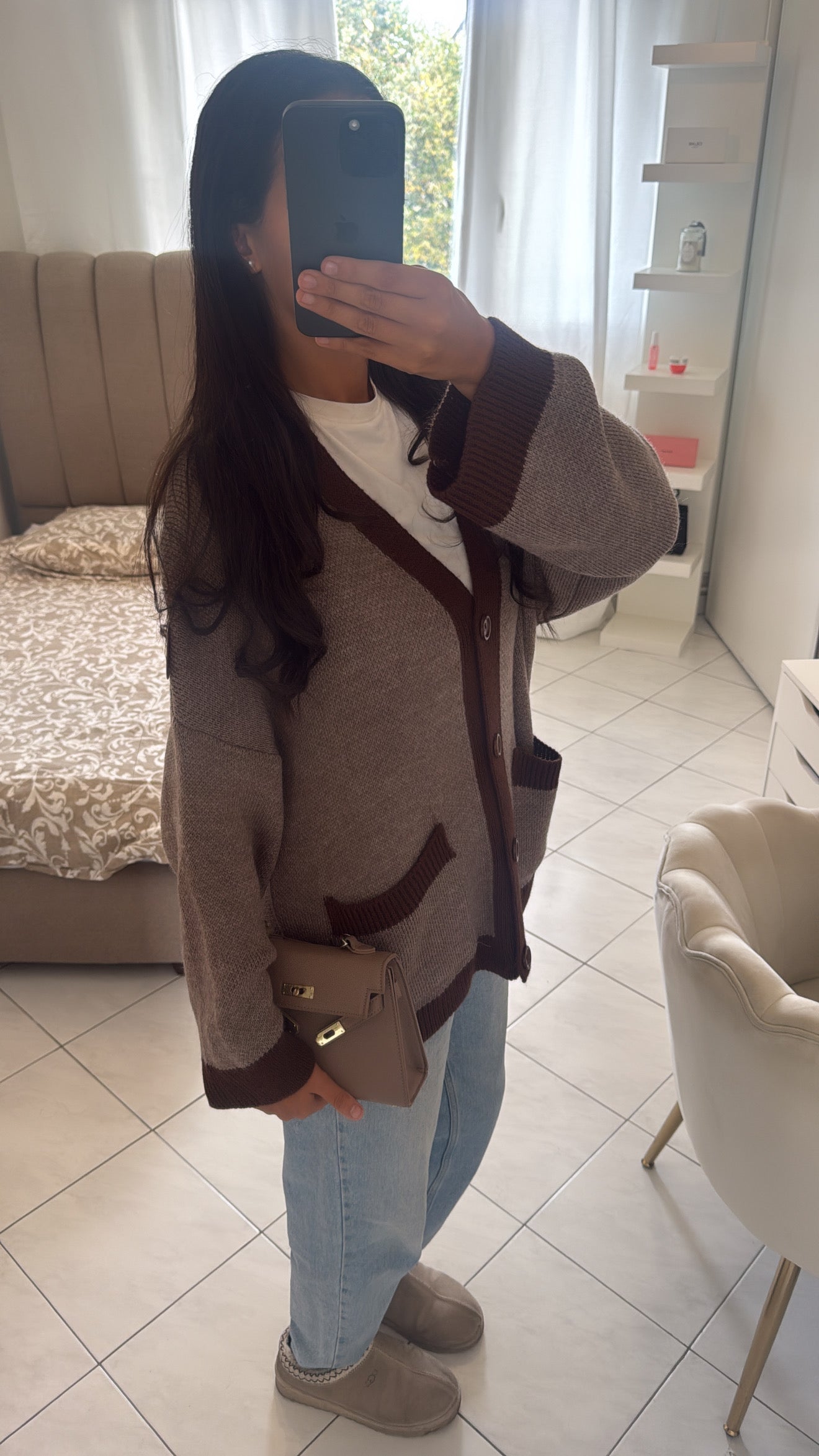 Cardigan bicolore marron