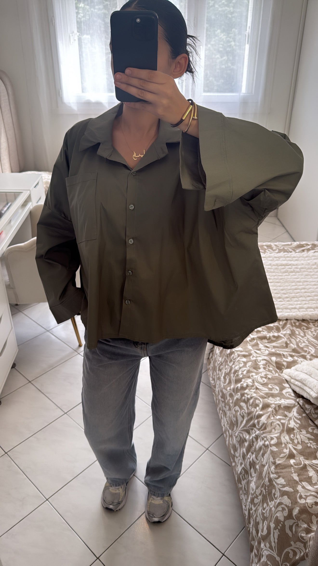 Chemise large vert kaki