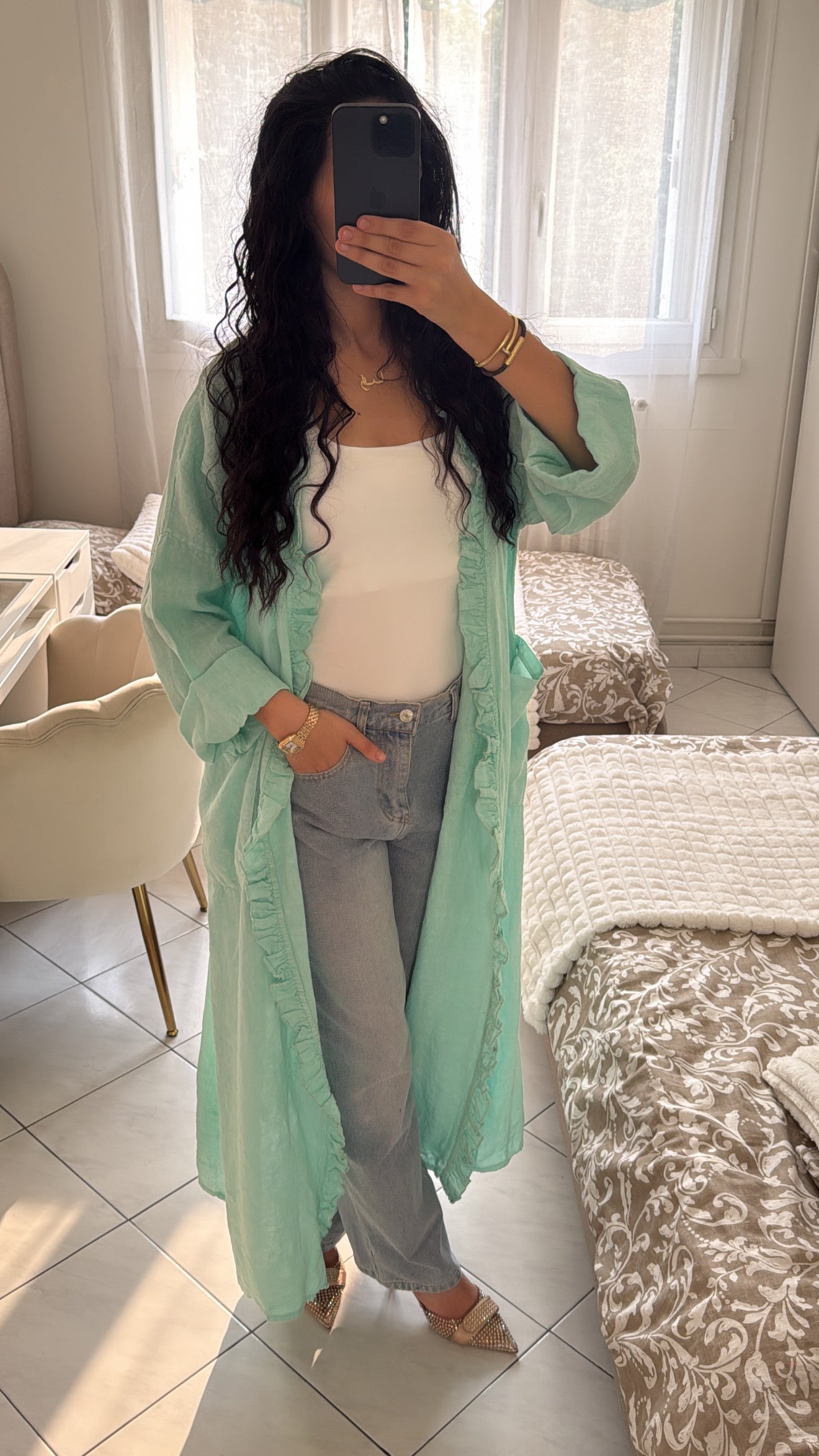 Gilet en lin bleu turquoise