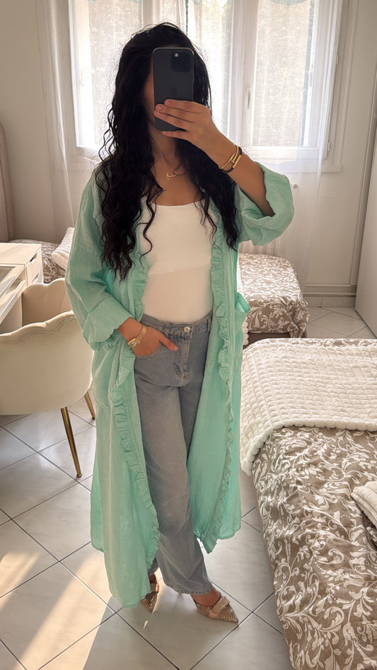 Gilet en lin bleu turquoise