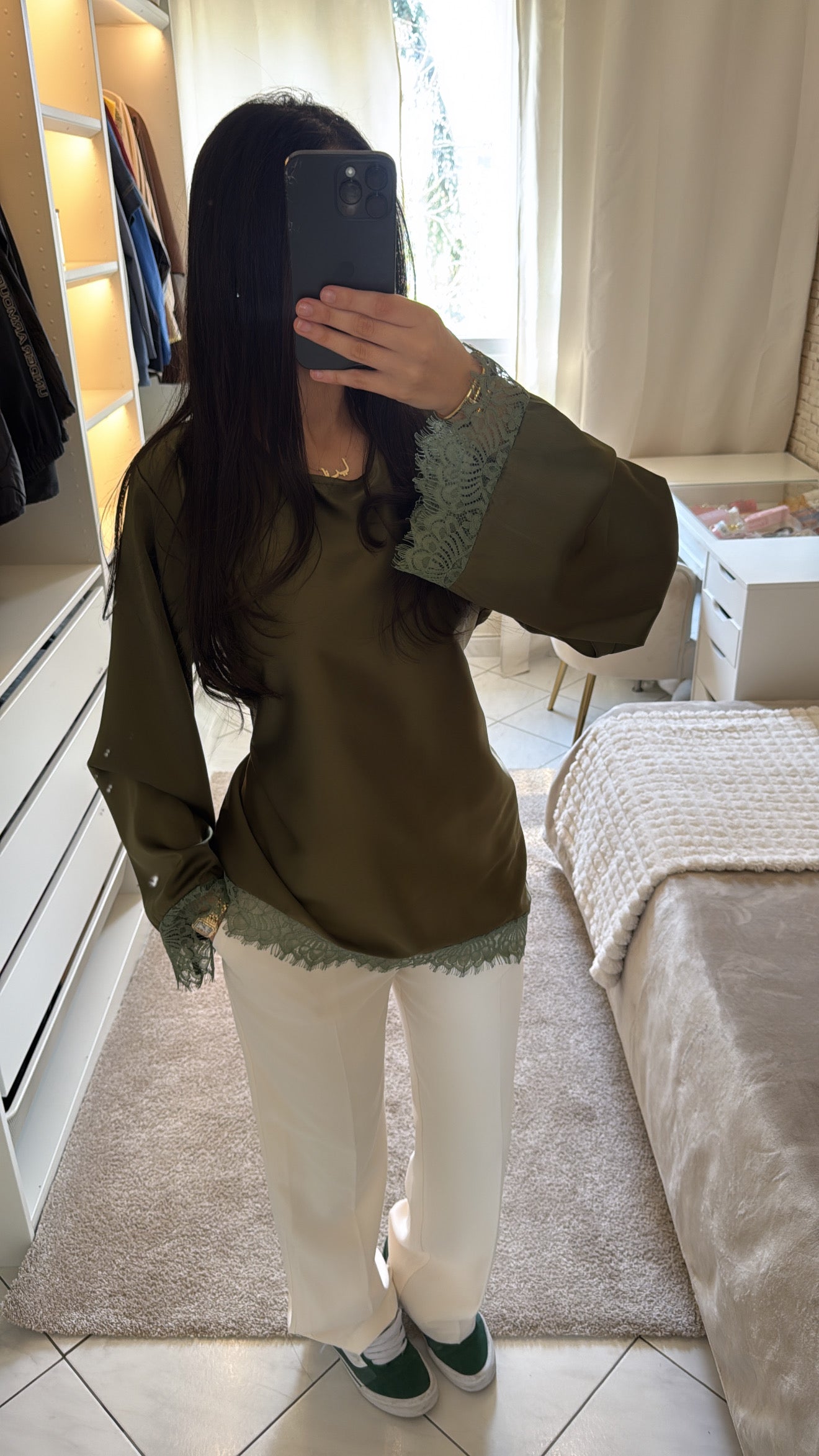 T-shirt à dentelle vert