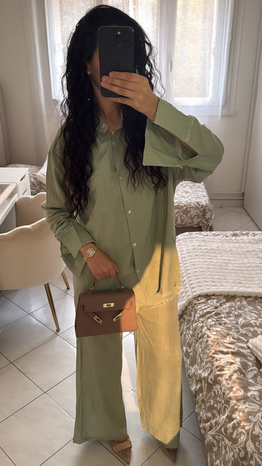 Ensemble en lin vert