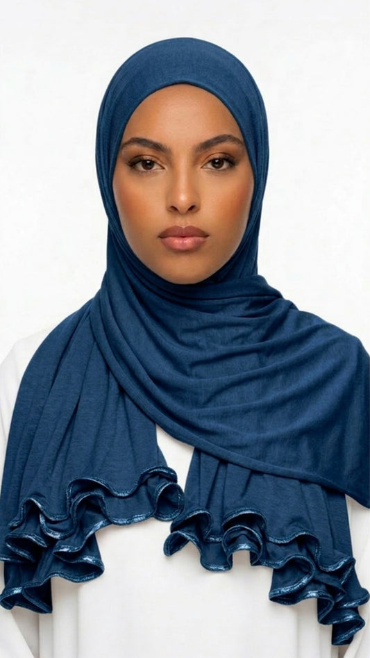 Voile jersey froufrou bleu