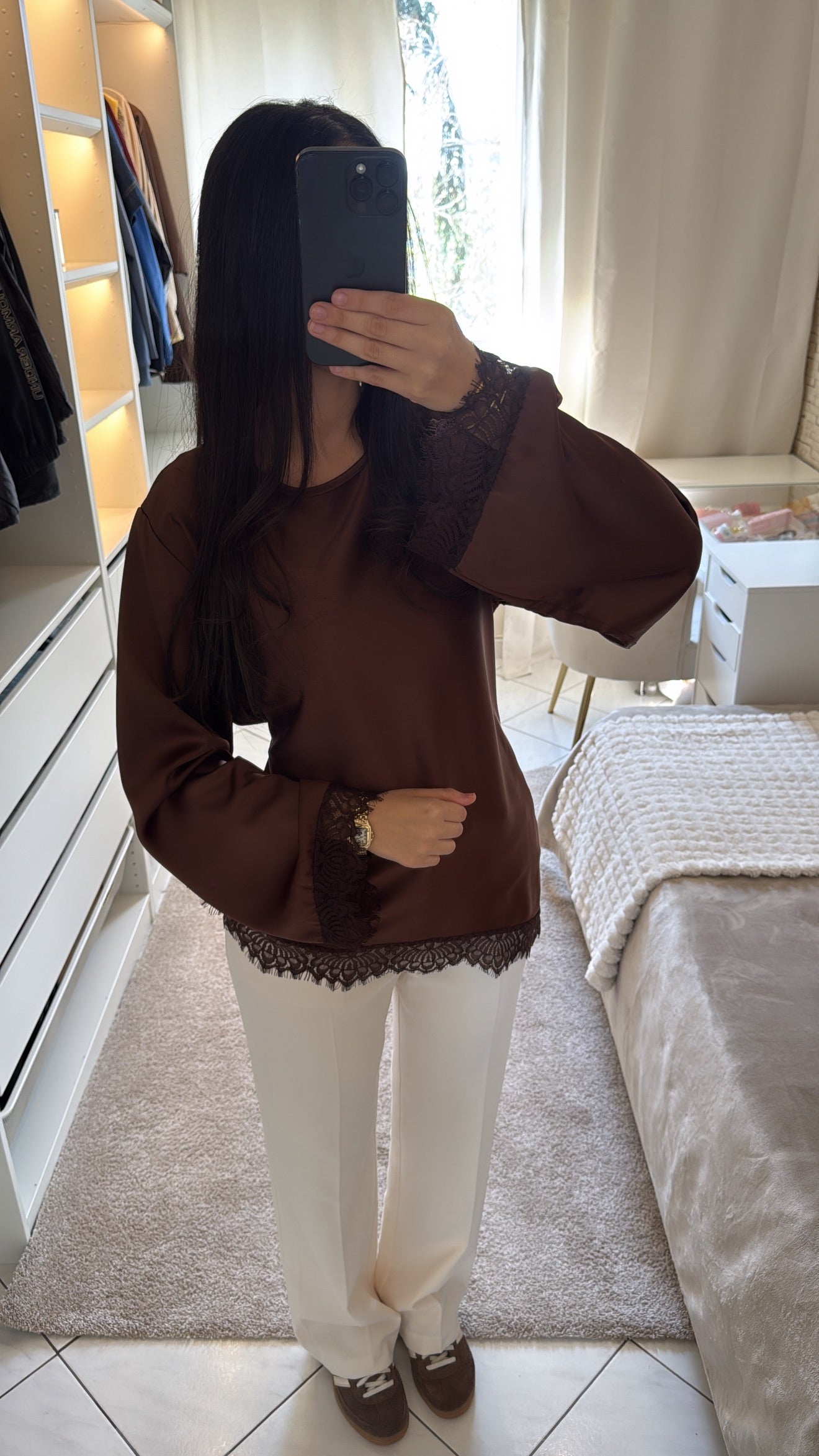 T-shirt à dentelle marron