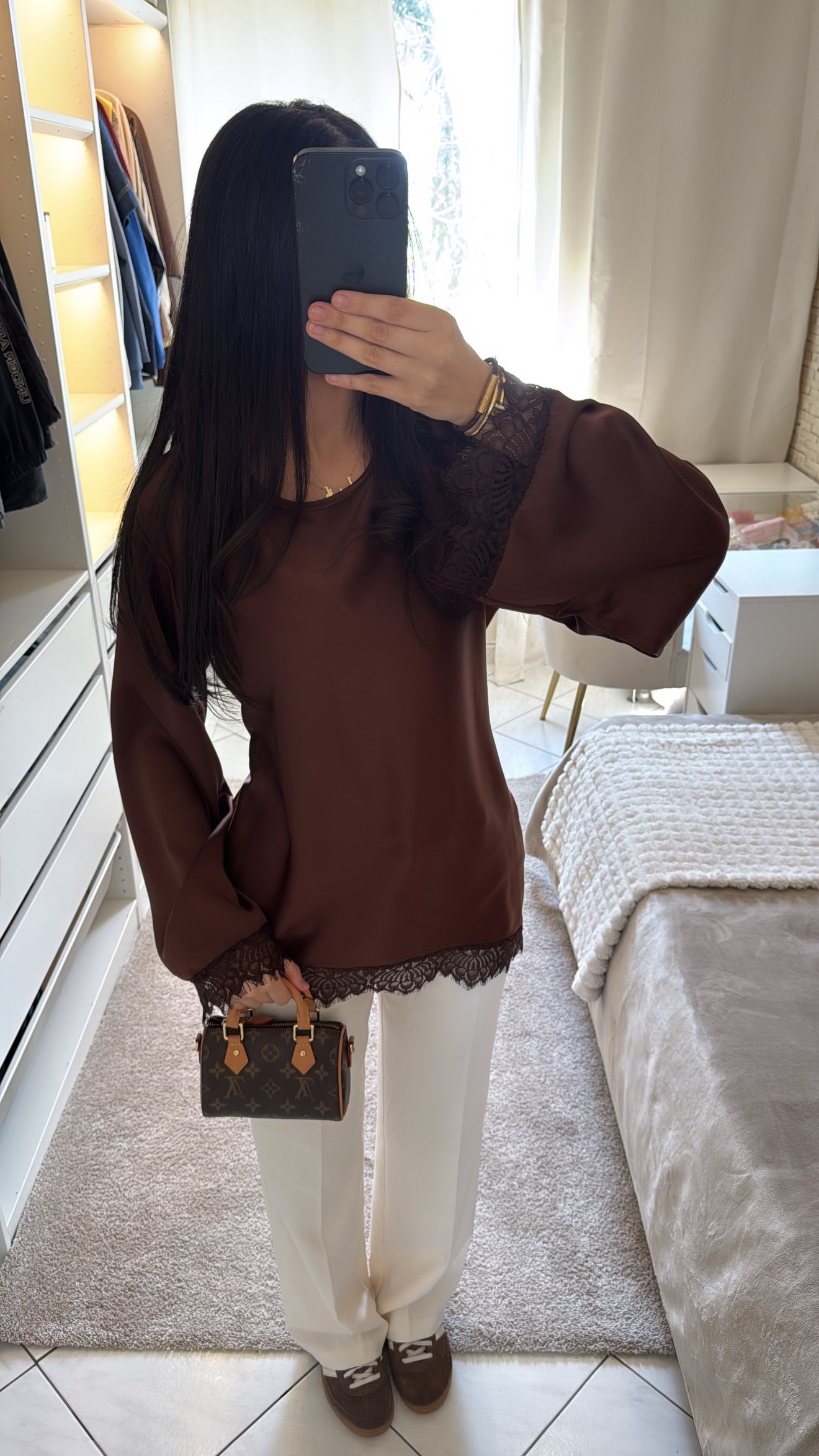 T-shirt à dentelle marron