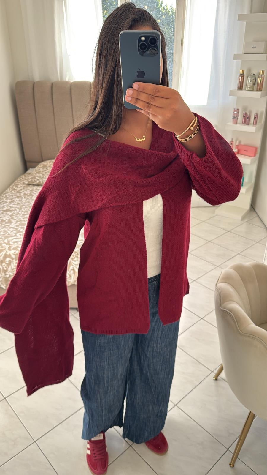 Cape en laine bordeaux