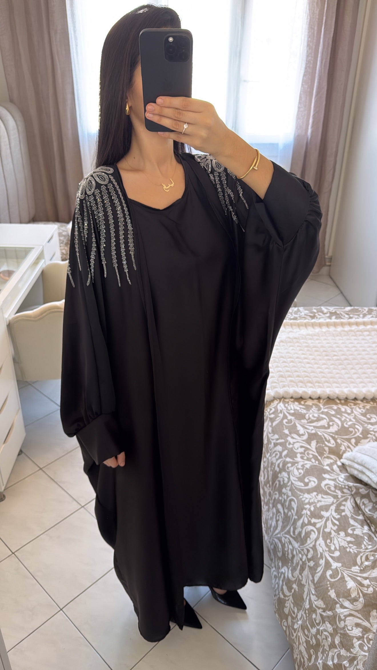 Abaya deux pièces à strass noir
