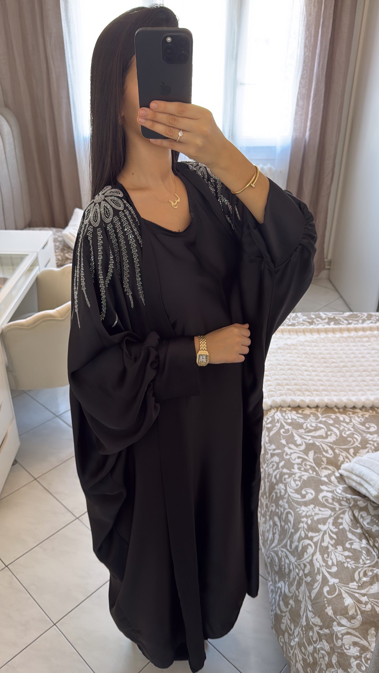 Abaya deux pièces à strass noir