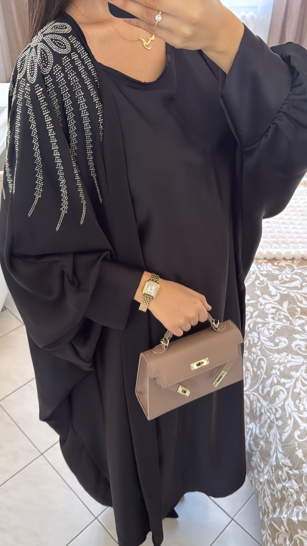 Abaya deux pièces à strass noir