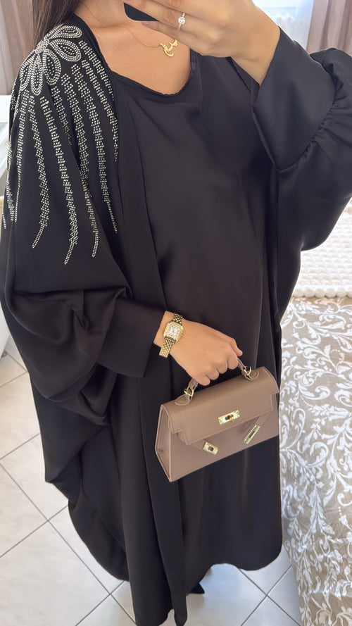 Abaya deux pièces à strass noir