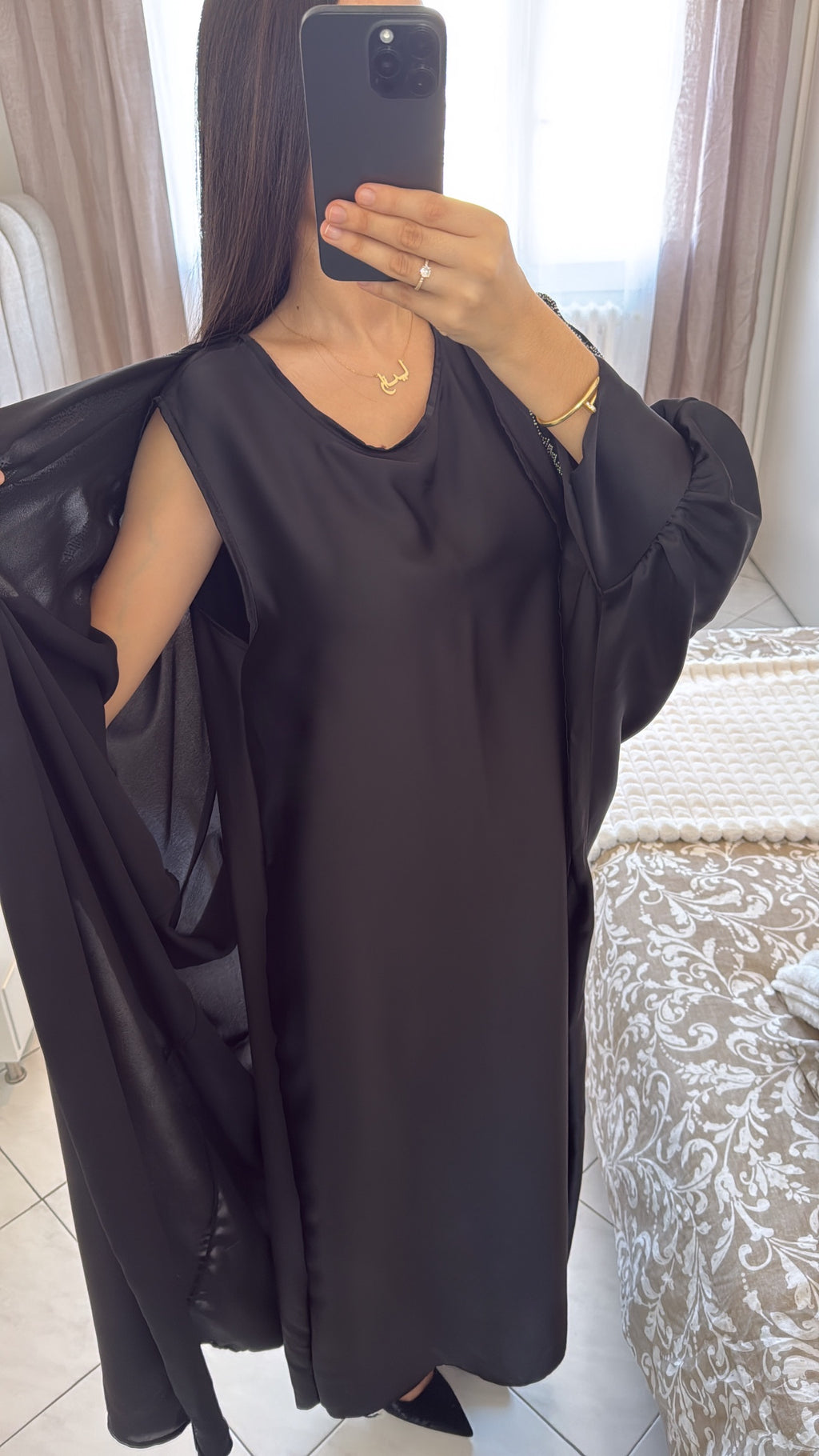 Abaya deux pièces à strass noir