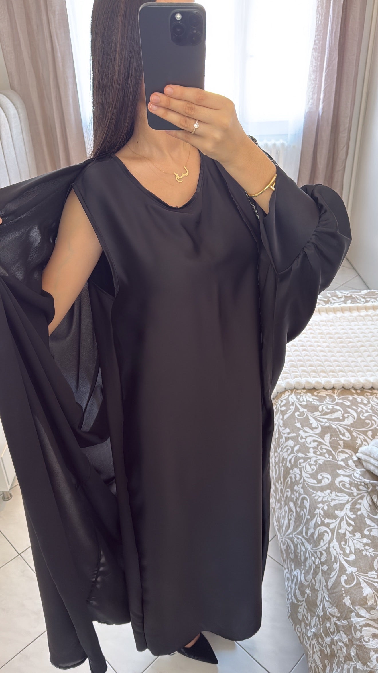 Abaya deux pièces à strass noir