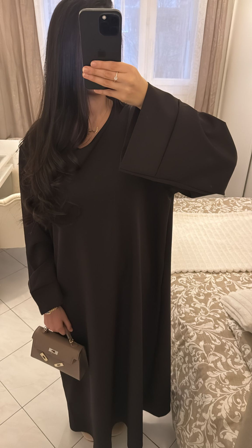 Abaya à poche marron foncé