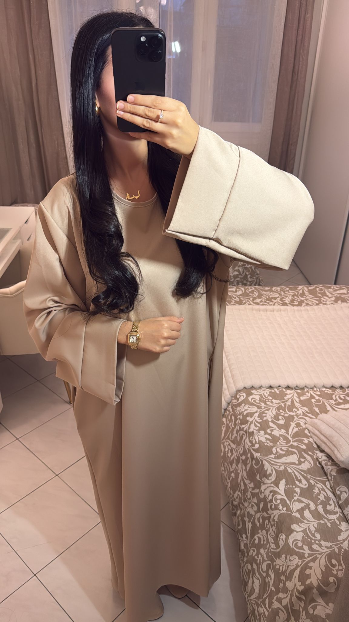 Abaya à poche beige