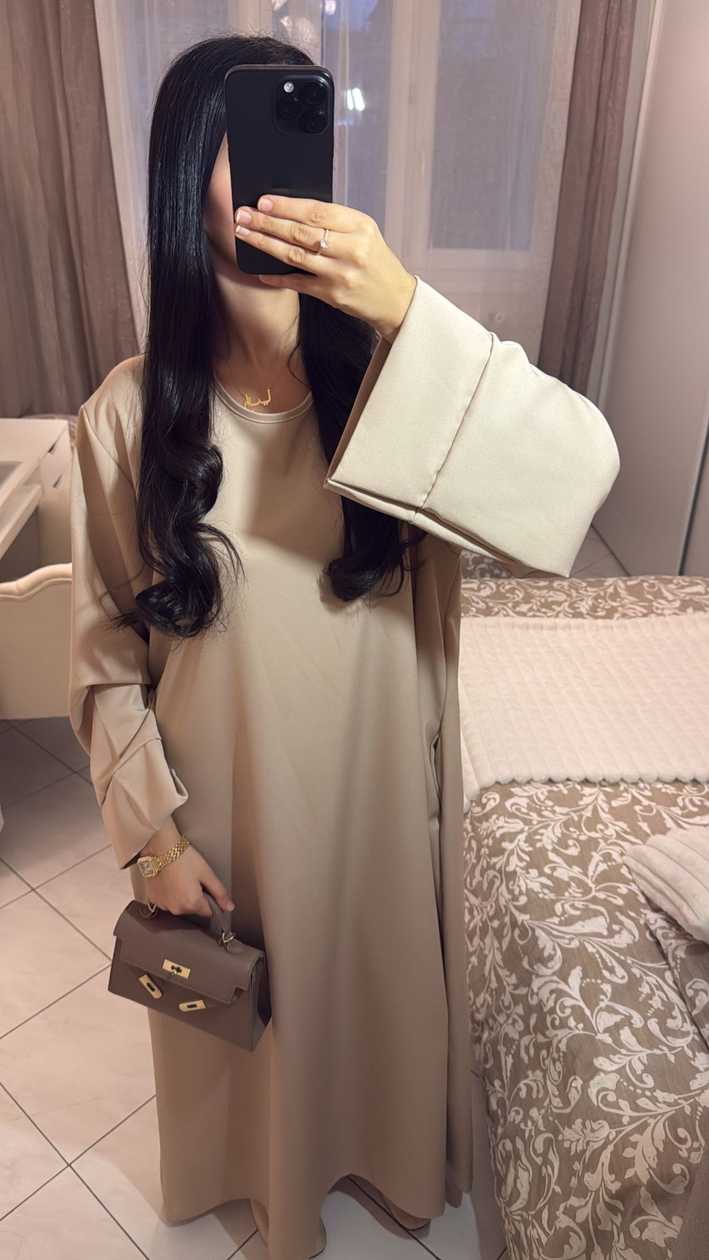 Abaya à poche beige