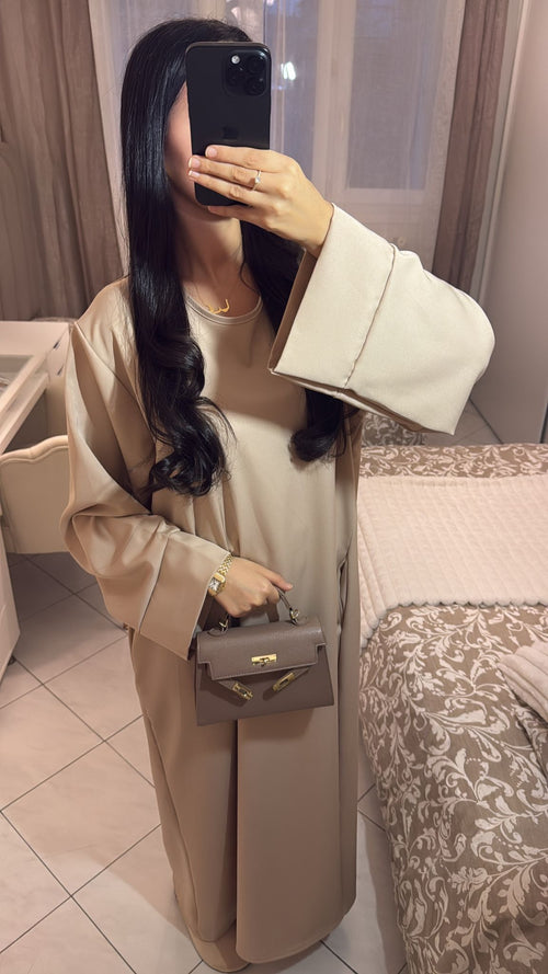 Abaya à poche beige