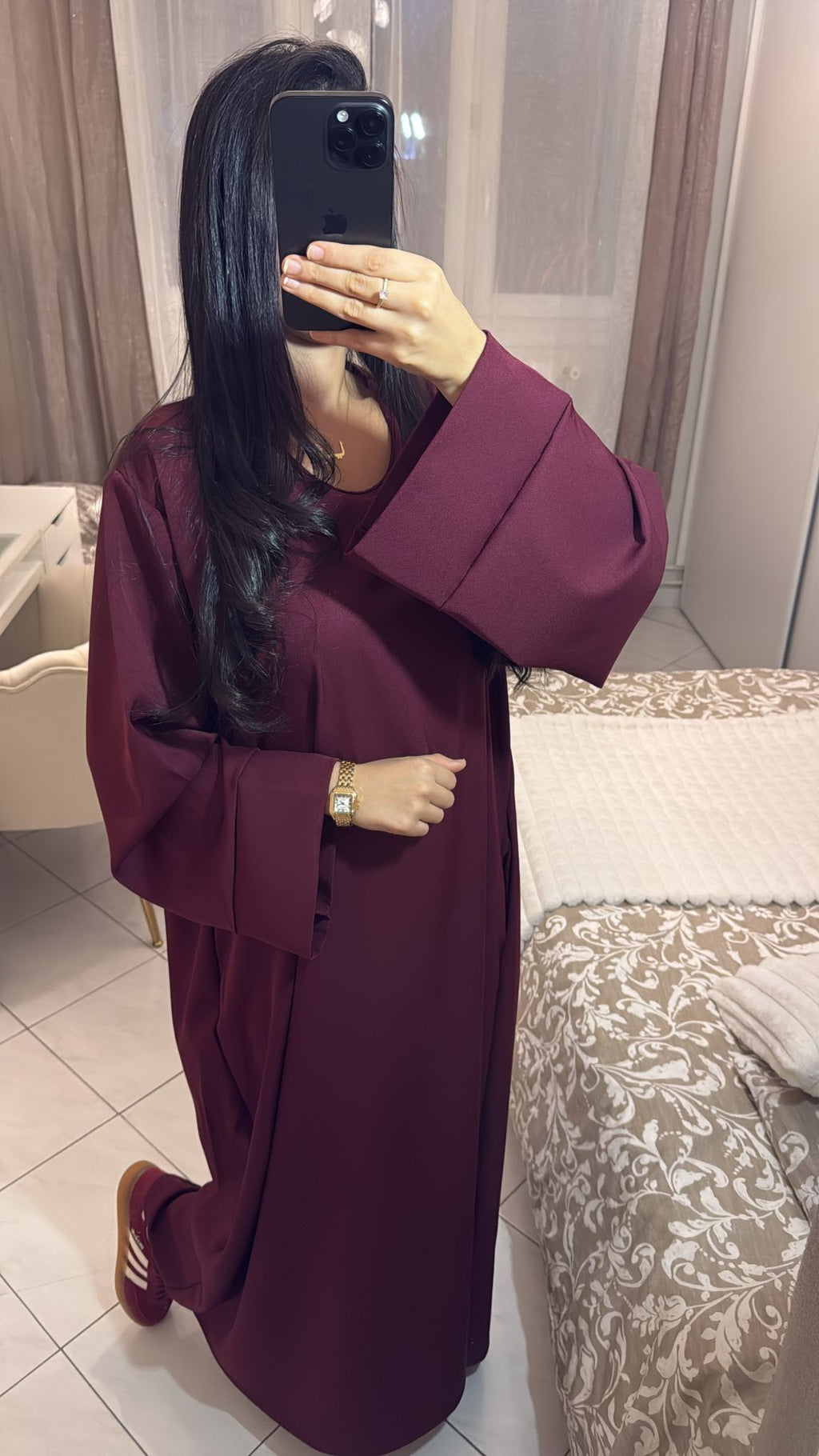 Abaya à poche bordeaux