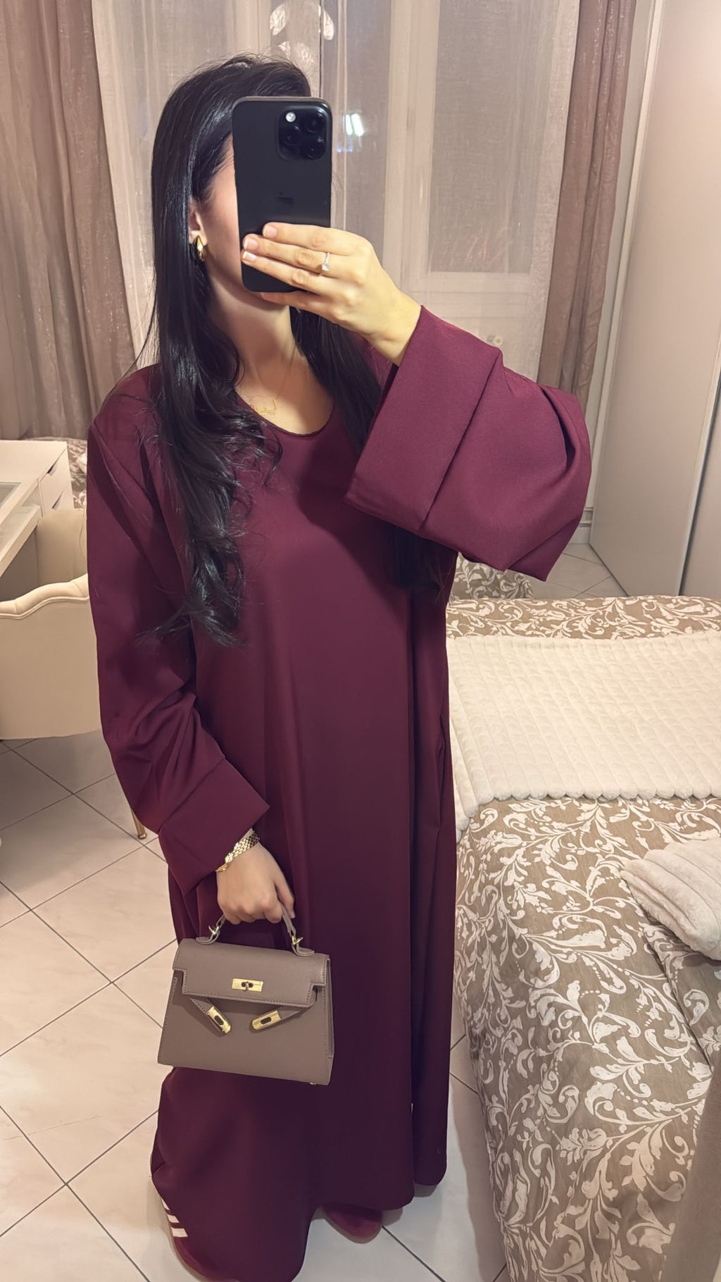 Abaya à poche bordeaux