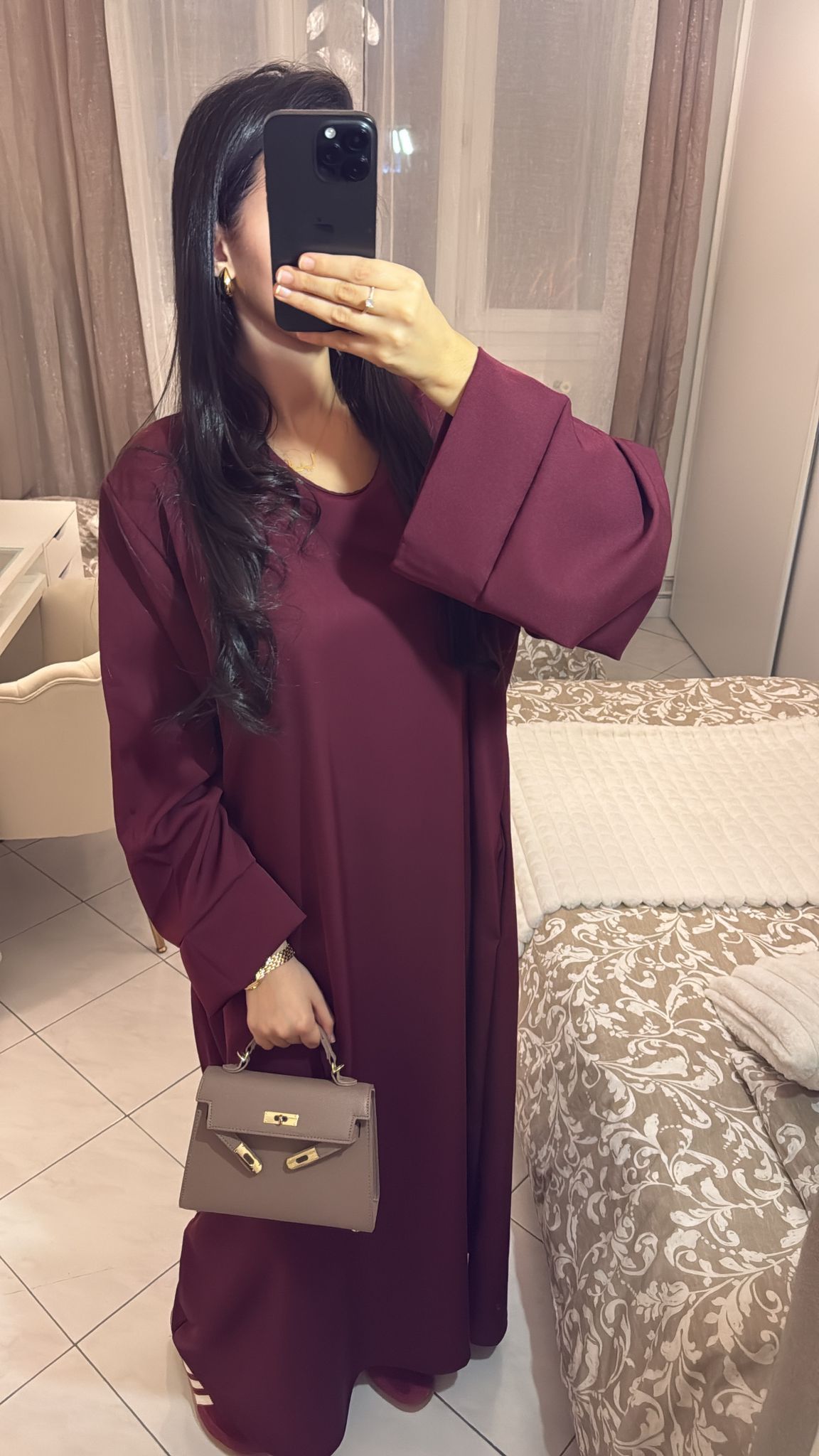 Abaya à poche bordeaux