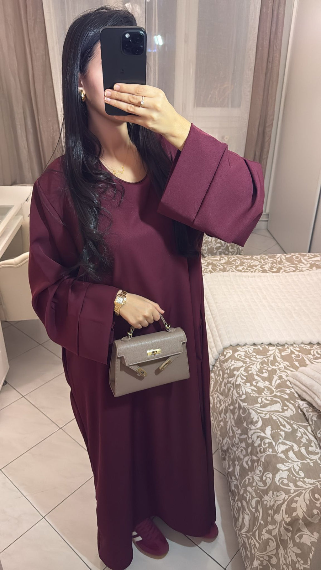 Abaya à poche bordeaux