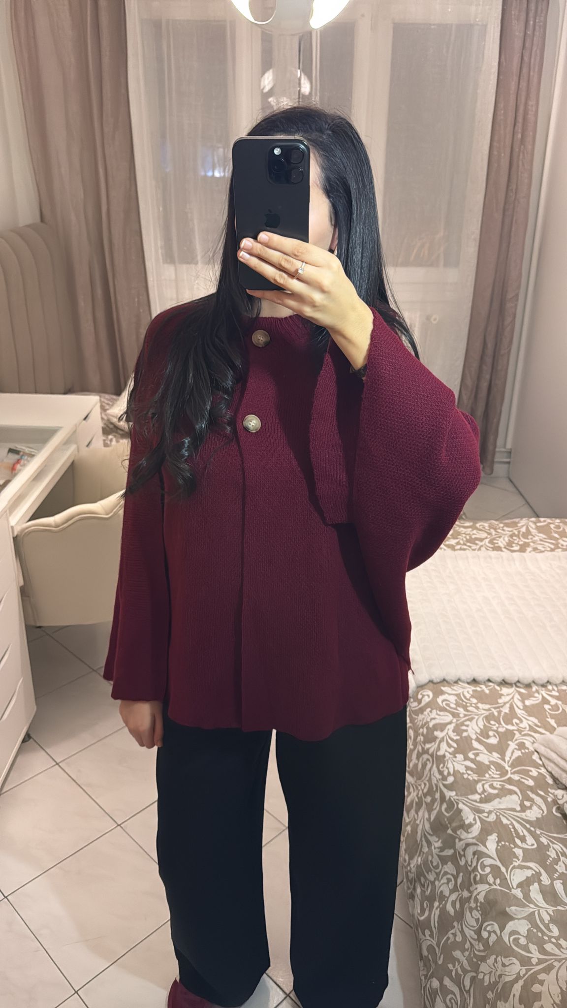 Cape sans manche en laine bordeaux