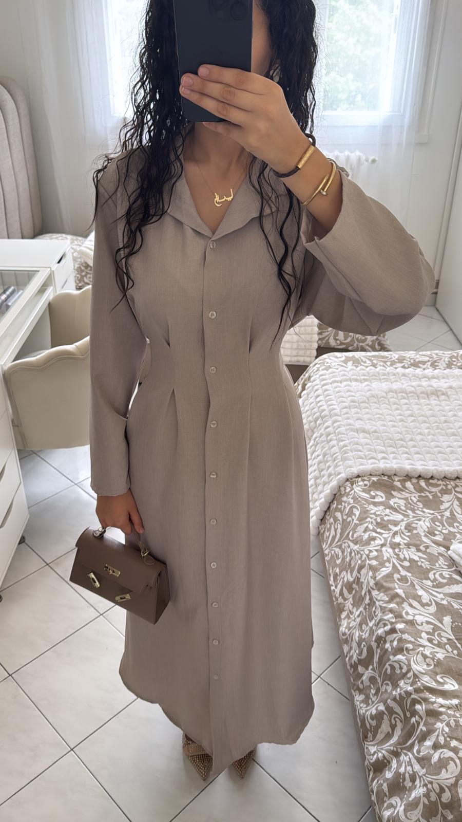 Robe chemise taupe