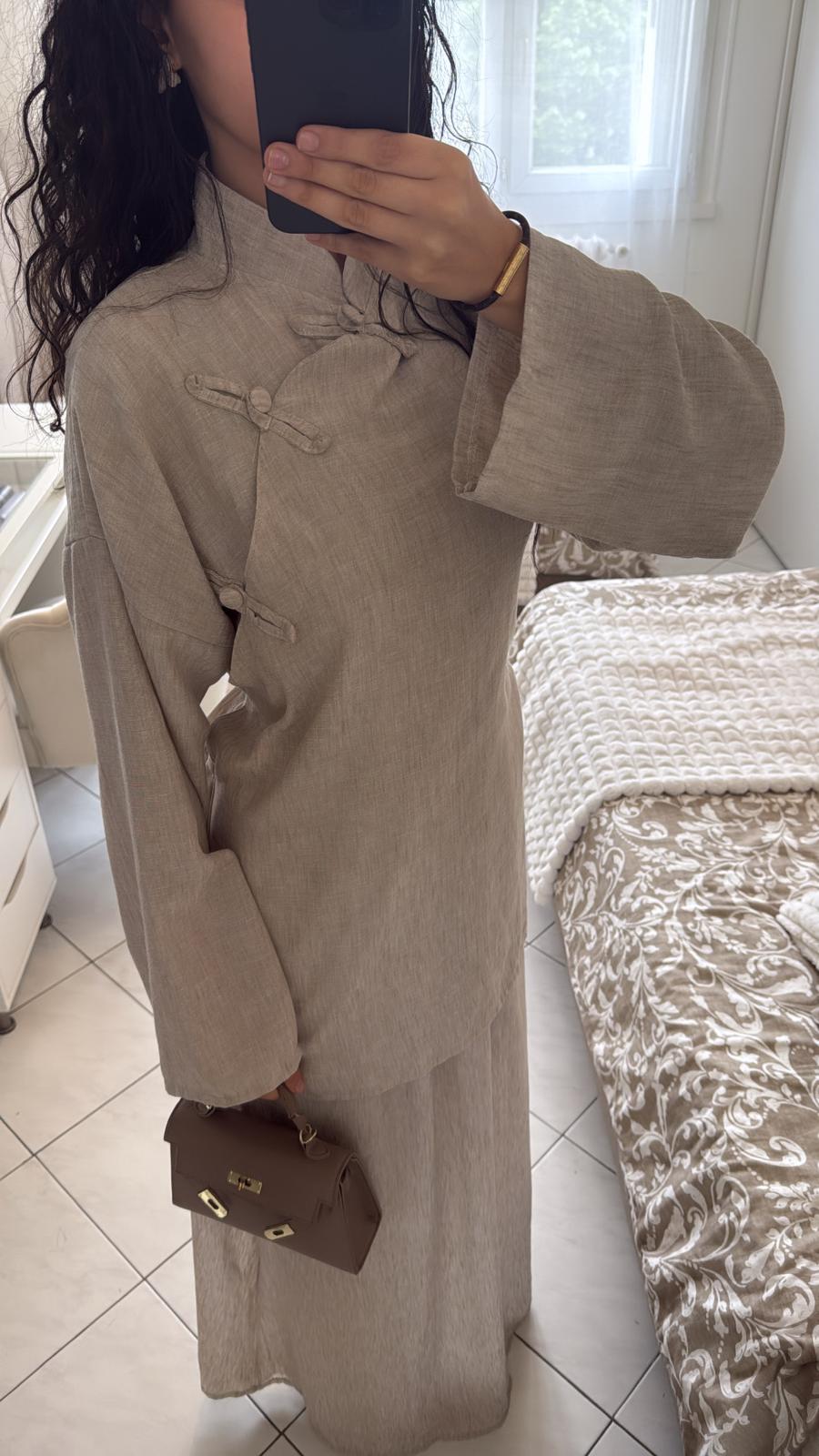 Ensemble effet lin taupe clair