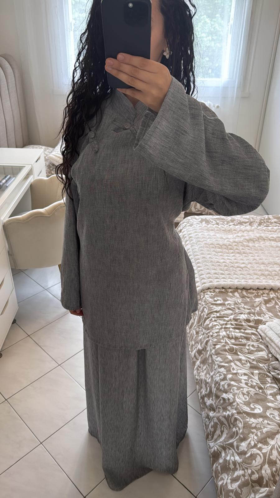 Ensemble effet lin gris foncé
