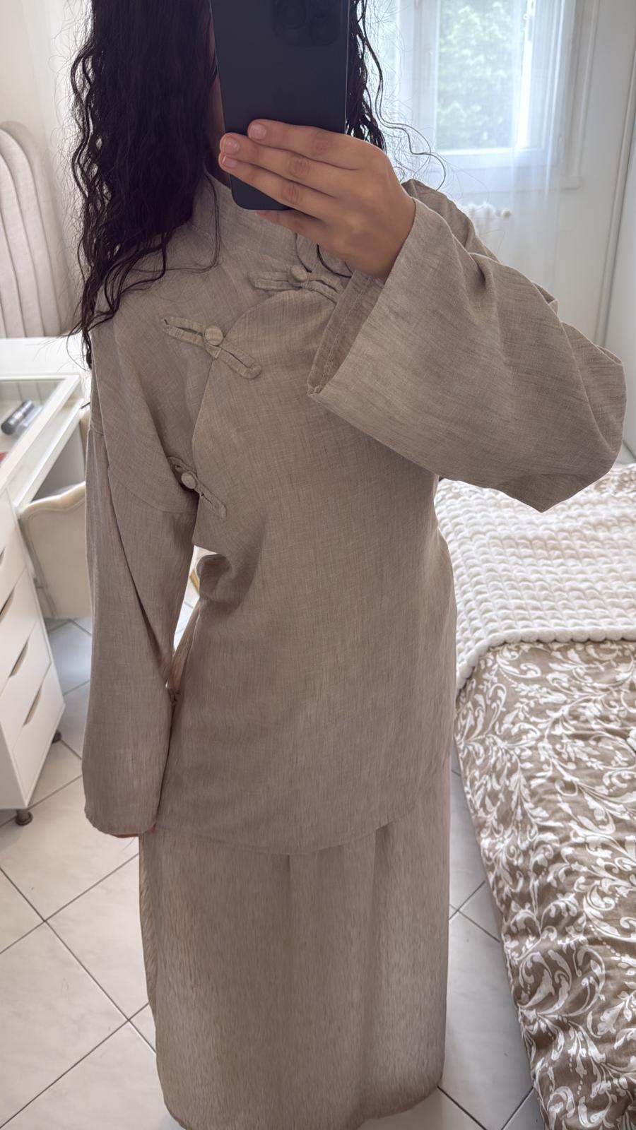 Ensemble effet lin taupe clair