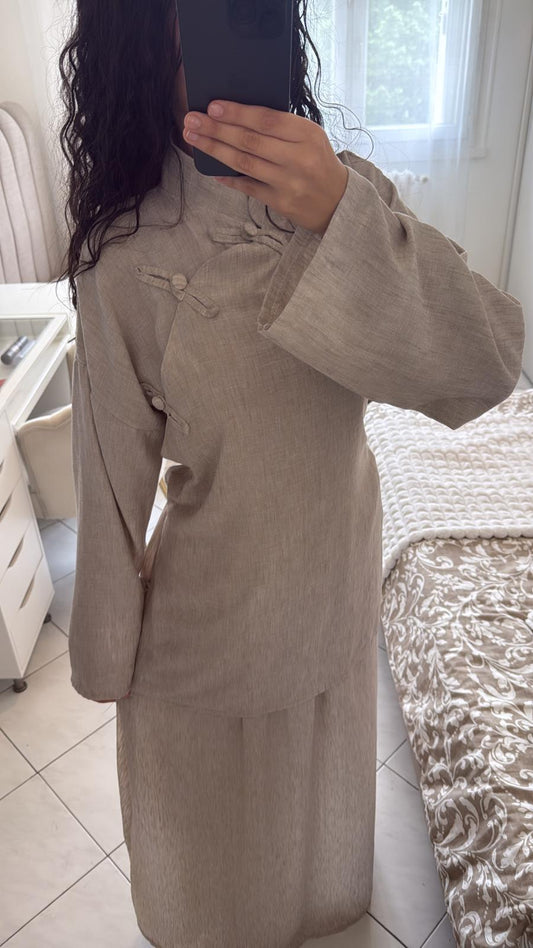 Ensemble effet lin taupe clair