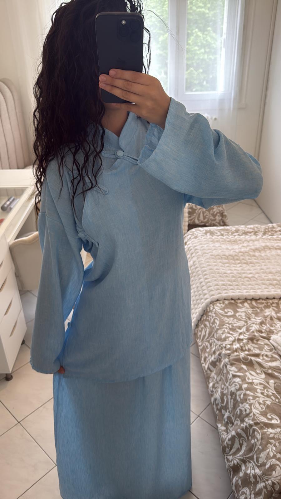 Ensemble effet lin bleu