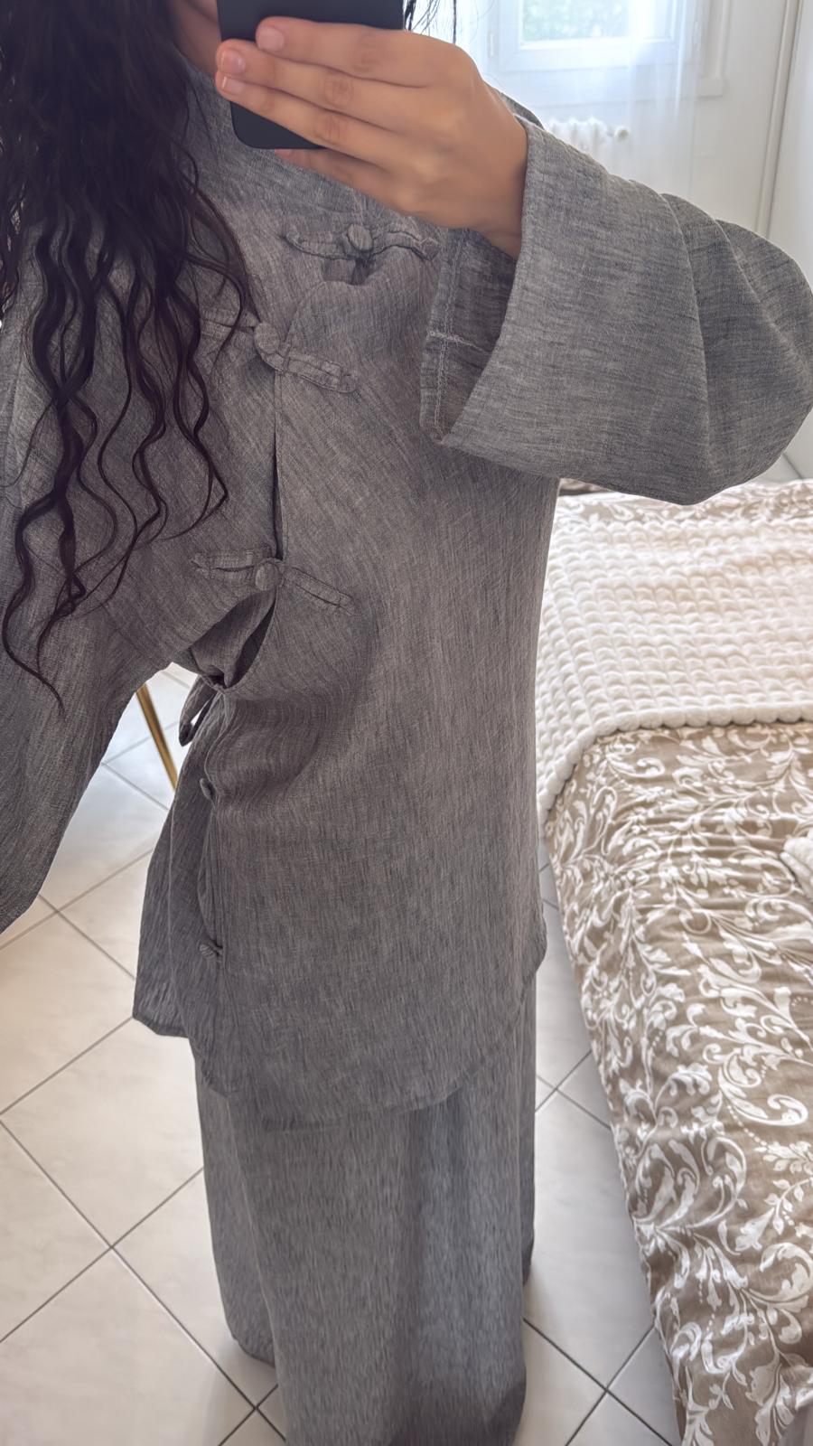 Ensemble effet lin gris foncé