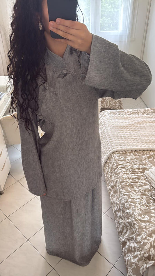 Ensemble effet lin gris foncé