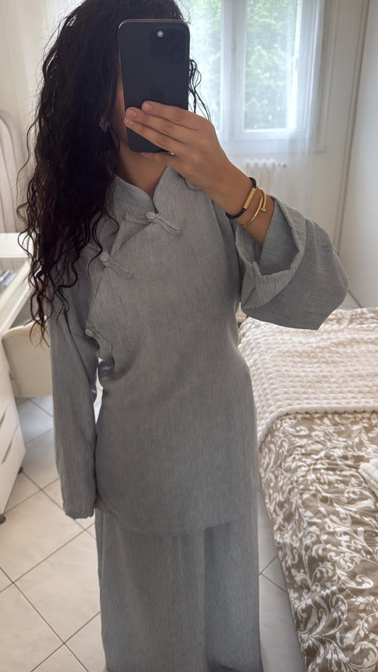 Ensemble effet lin gris clair
