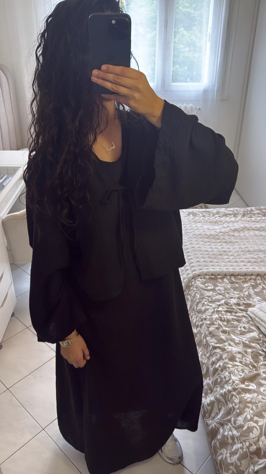 Ensemble robe gilet effet lin noir