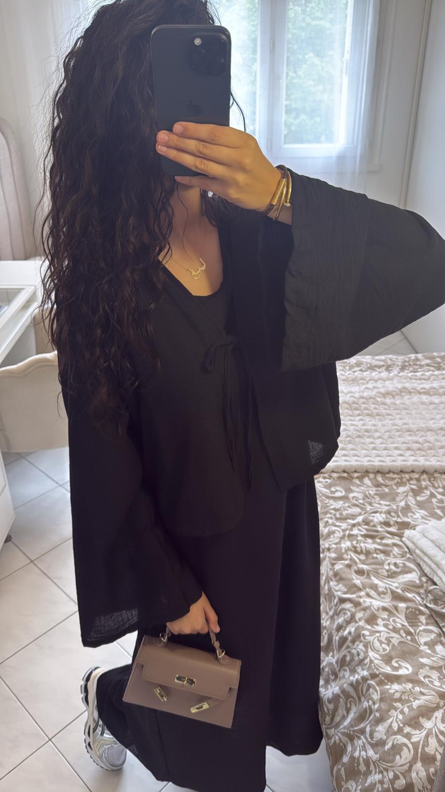 Ensemble robe gilet effet lin noir
