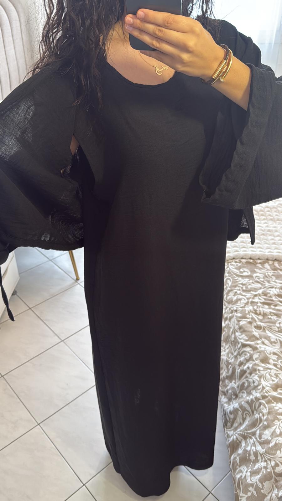 Ensemble robe gilet effet lin noir