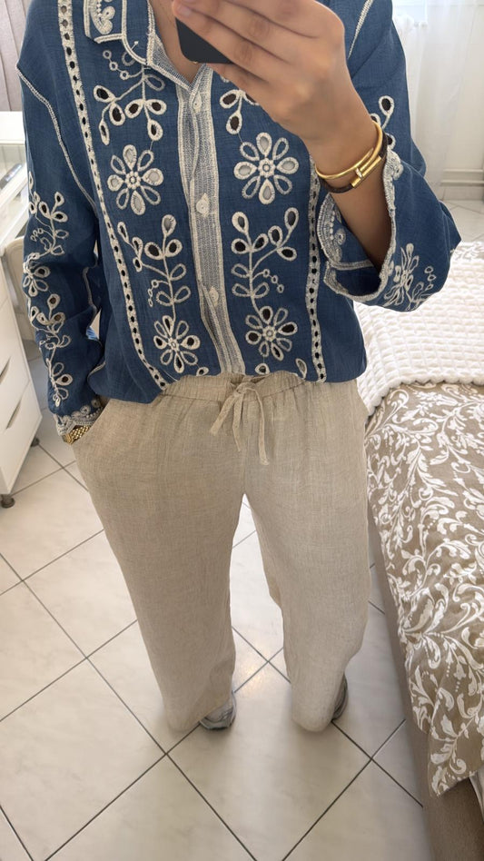 Pantalon en lin beige