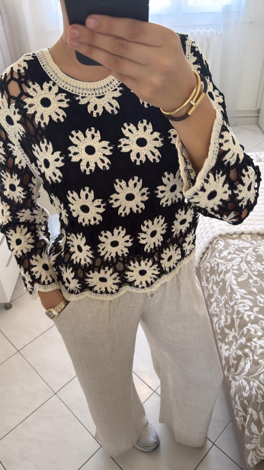 Haut en maille noir et beige