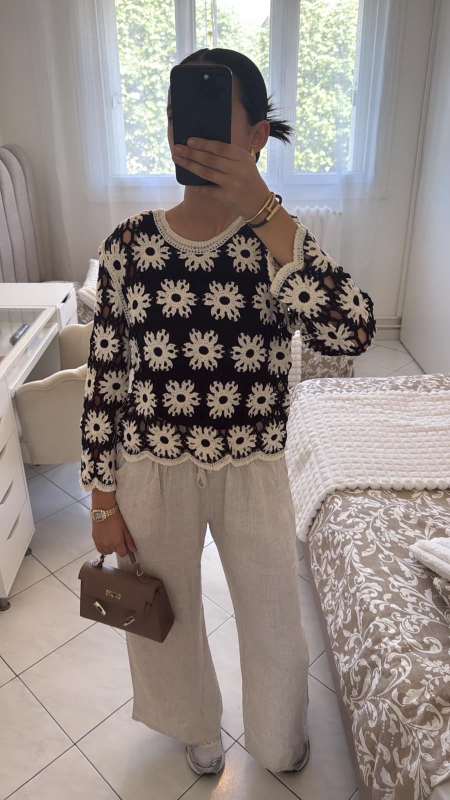 Haut en maille noir et beige