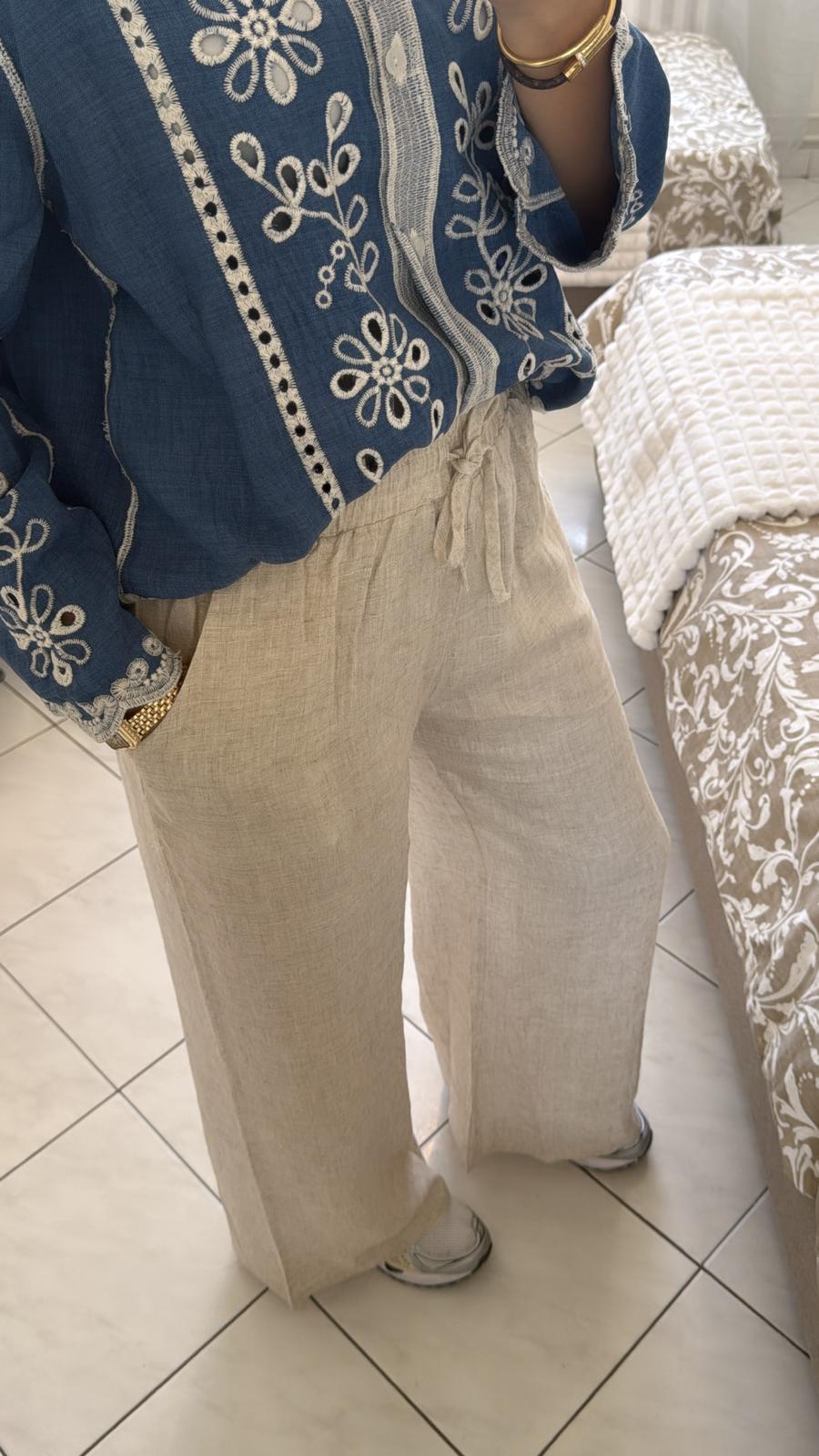 Pantalon en lin beige